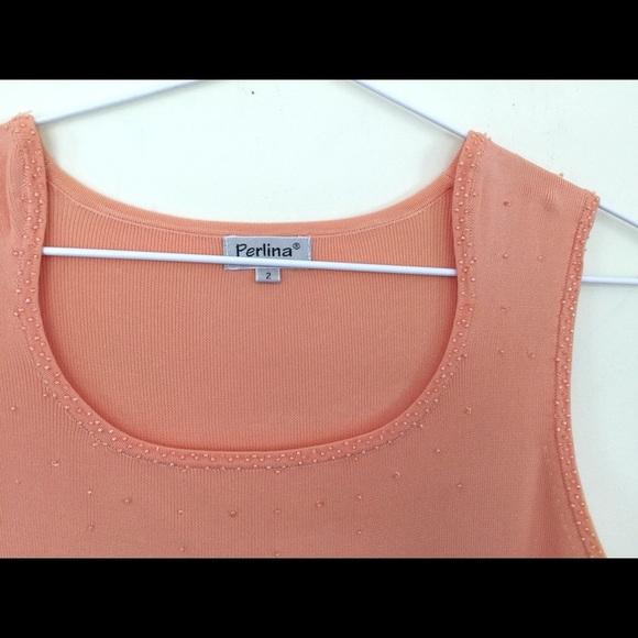 Nice Orange color rayon Knit Beaded Tank Top Squareish round neck US size M - Picture 5 of 5